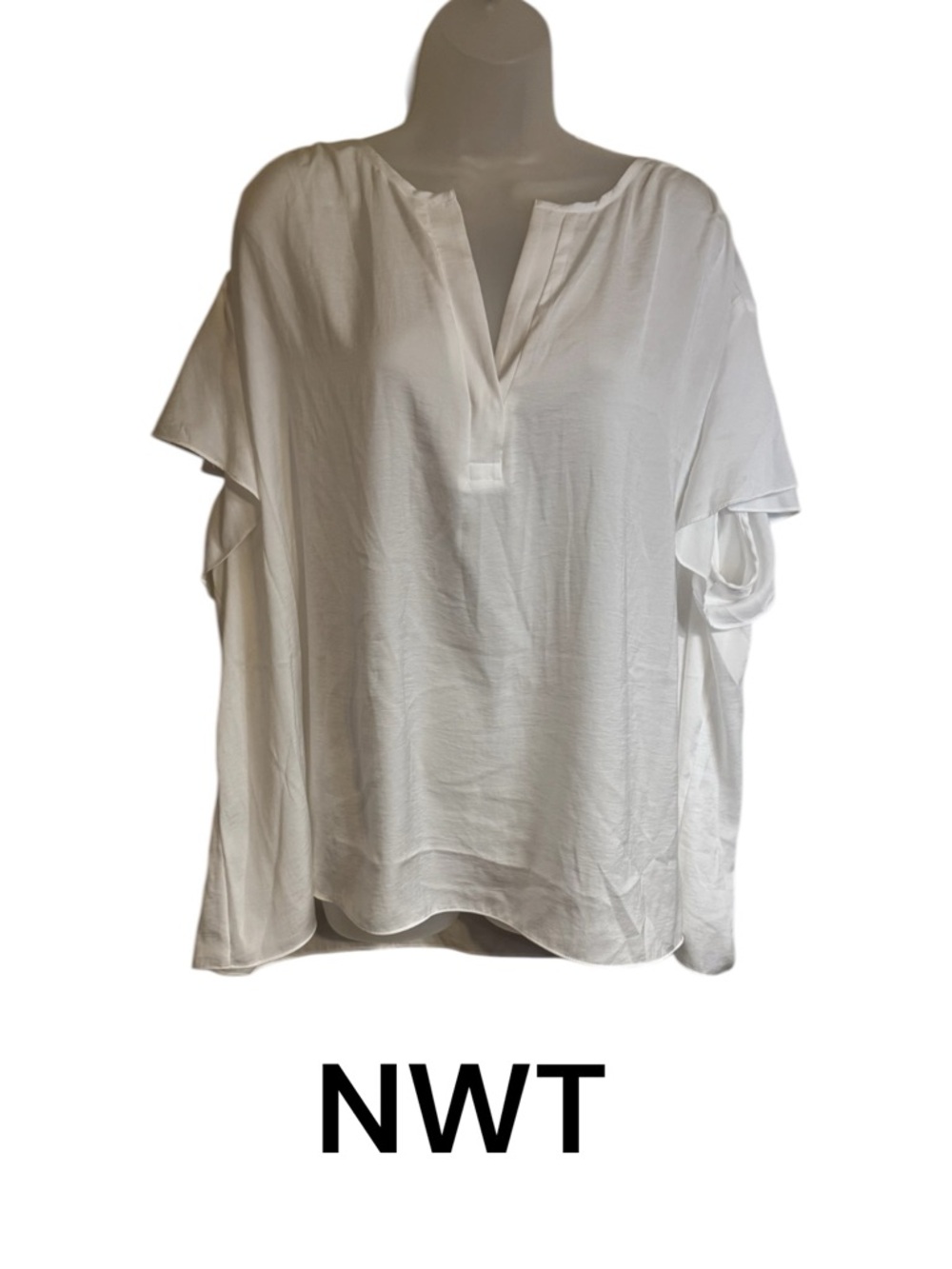NWT The Limited White Split-Neck Flutter Sleeve Top PLUS: 4X #11